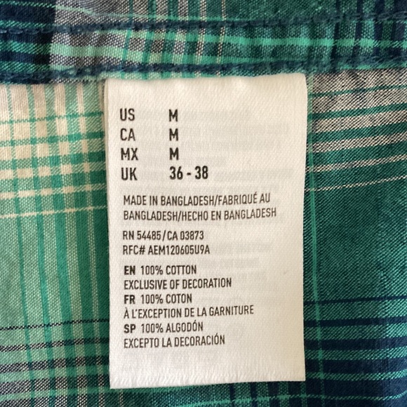 American Eagle Outfitters Slim fit Size M green & blue plaid buttoned down shirt - Picture 7 of 8